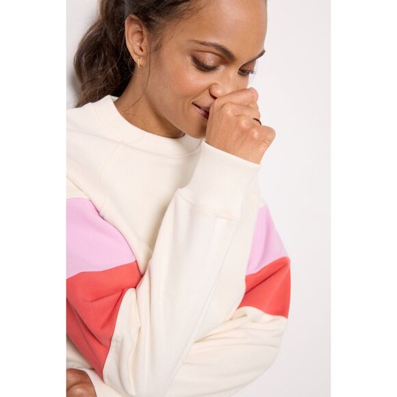 Evereve Ava Colorblock Cream Pink Red Sweatshirt Size Small - Picture 3 of 7